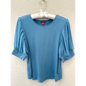 VINCE CAMUTO | Puff Sleeve Blue Knit Blouse Top | Size Medium